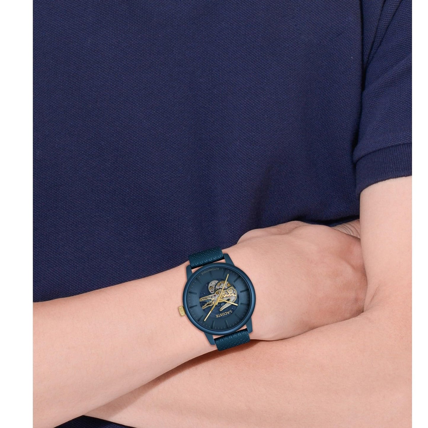 Lacoste Lacoste.12.12 China Auto Blue Round Dial Men's Watch|Blue Leather Material|Multi Color Band - 2011385