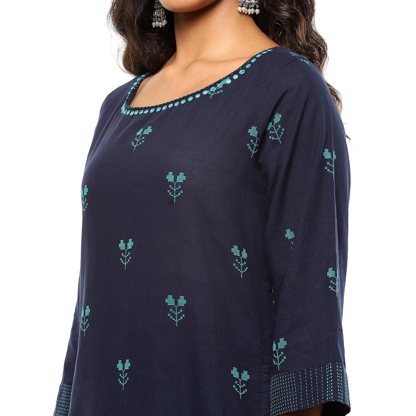 BIBA Women's Cotton Kurta Sets (SKDTNBNA9846AW24NAV_Blue