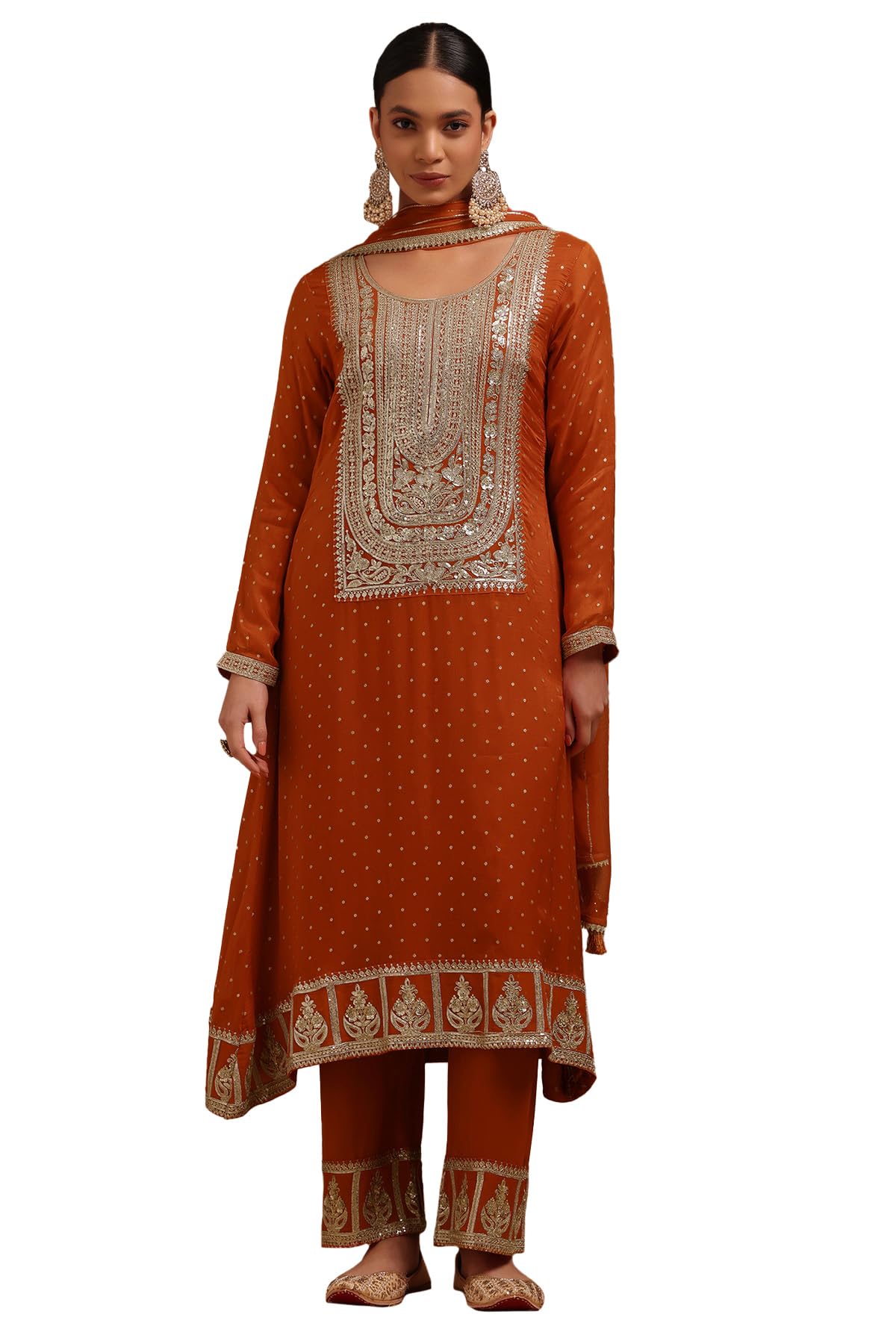 Soch Womens Orange Georgette Sequin Embellished Salwar Suit