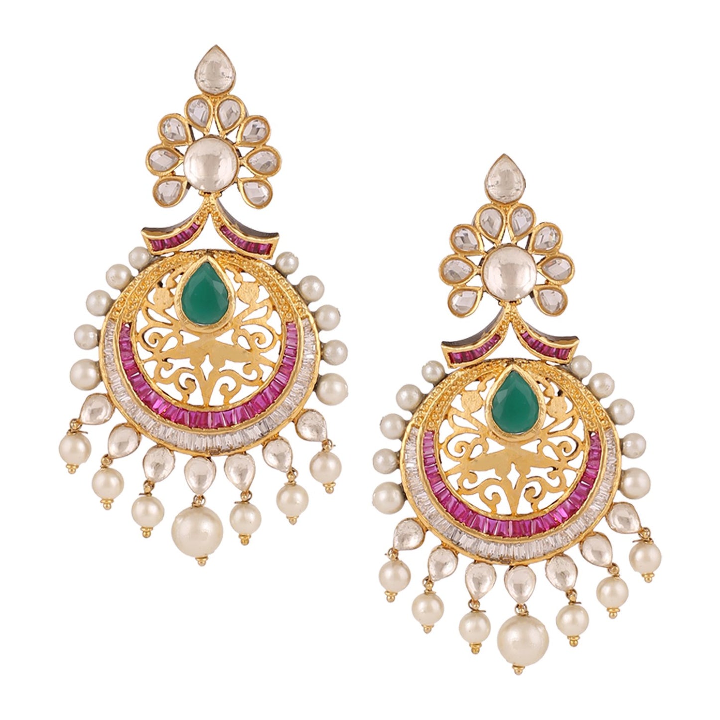 Swasti Jewels Bollywood style Colourful Pearls Chand Bali Earrings for Women