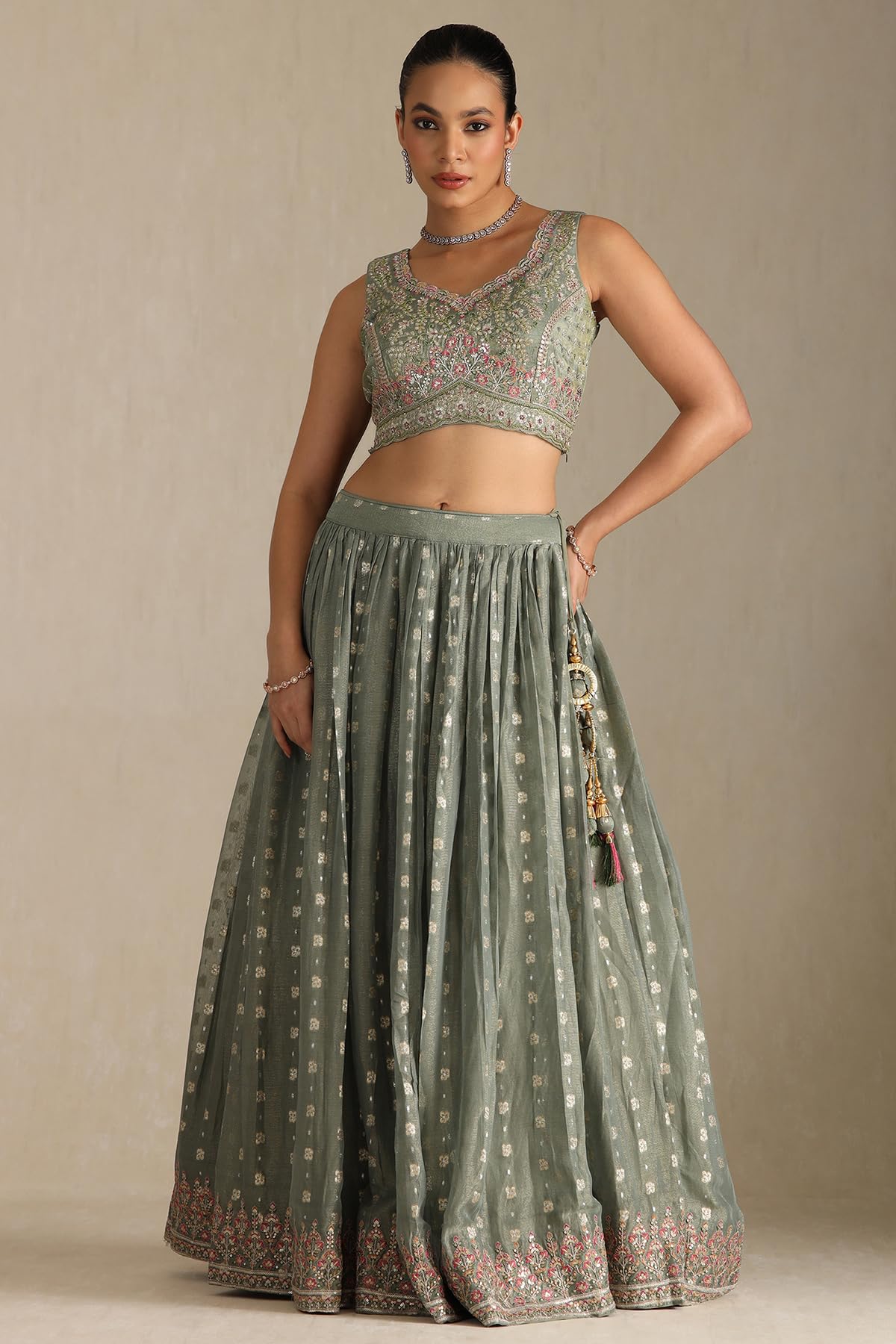 Soch Women's Viscose Blend Lehenga Choli (OWS5CD21817_Green_XL)