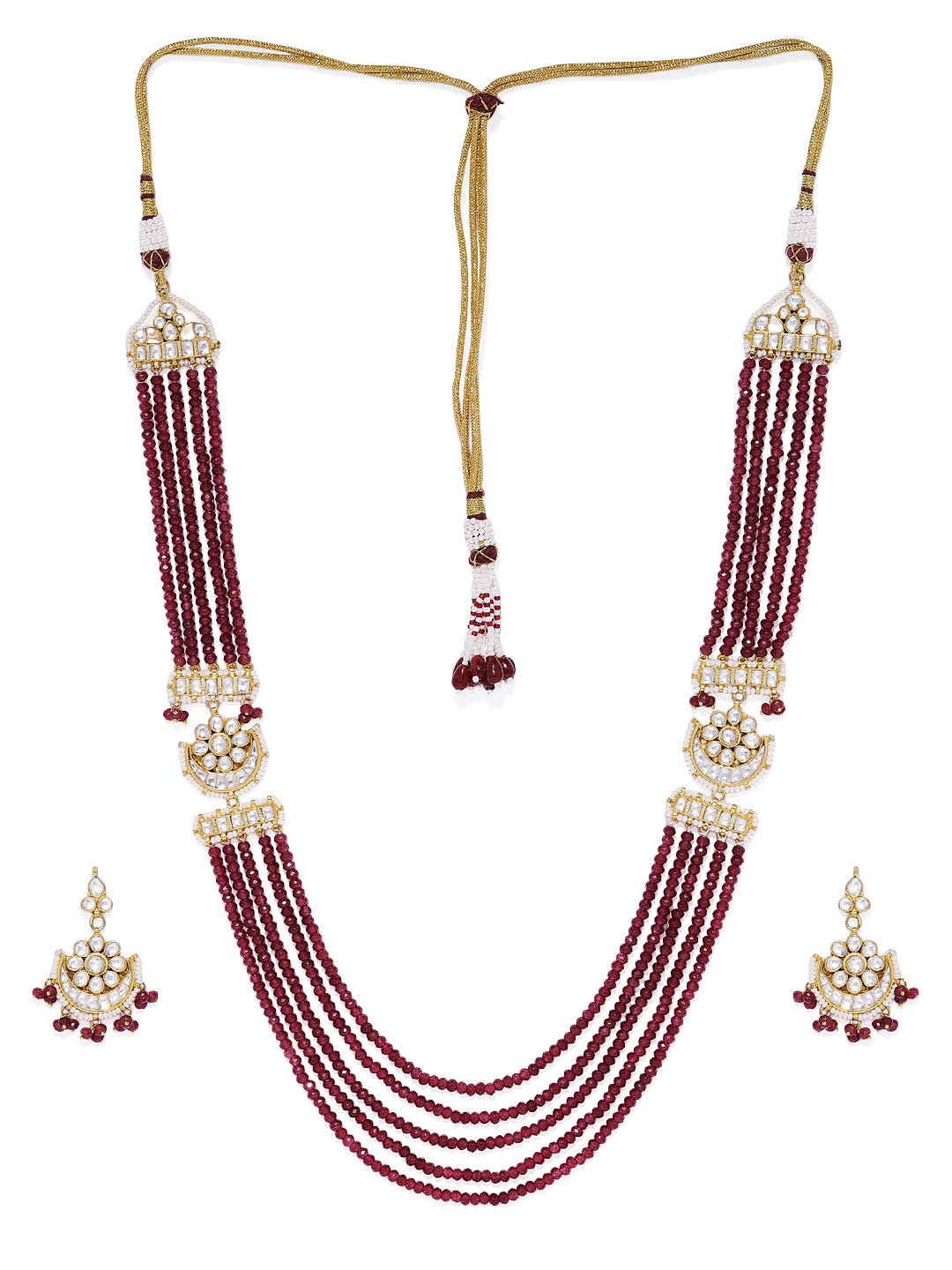 ACCESSHER Gold toned Ruby crystals and Handcrafted kundan and pearl embellished Jewellery set for women and girls set of 1