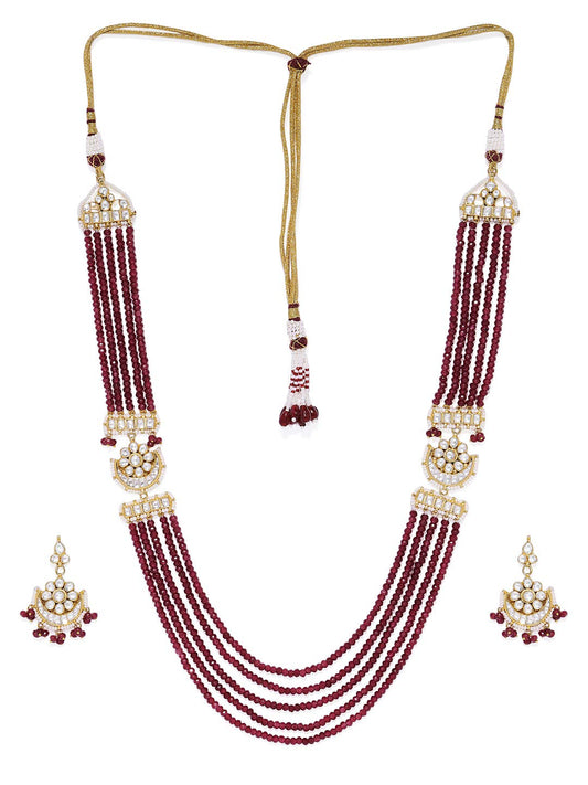 ACCESSHER Gold toned Ruby crystals and Handcrafted kundan and pearl embellished Jewellery set for women and girls set of 1