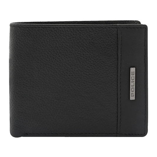 Police Waterline Men's Leather RFID Credit Card Wallet - Black