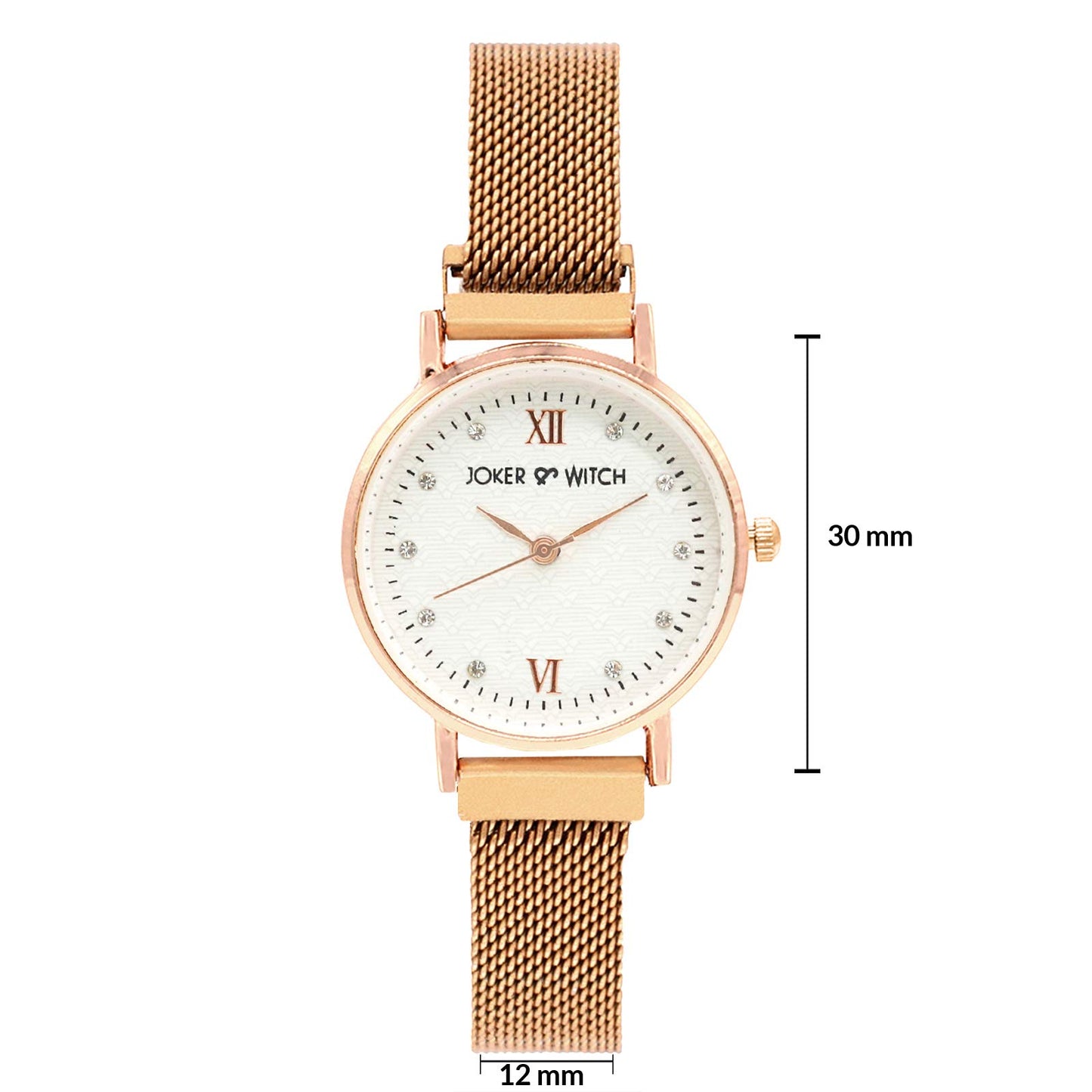 Joker & Witch Women Lexi 30mm White Dial 12mm Rose Gold Steel Mesh Watch