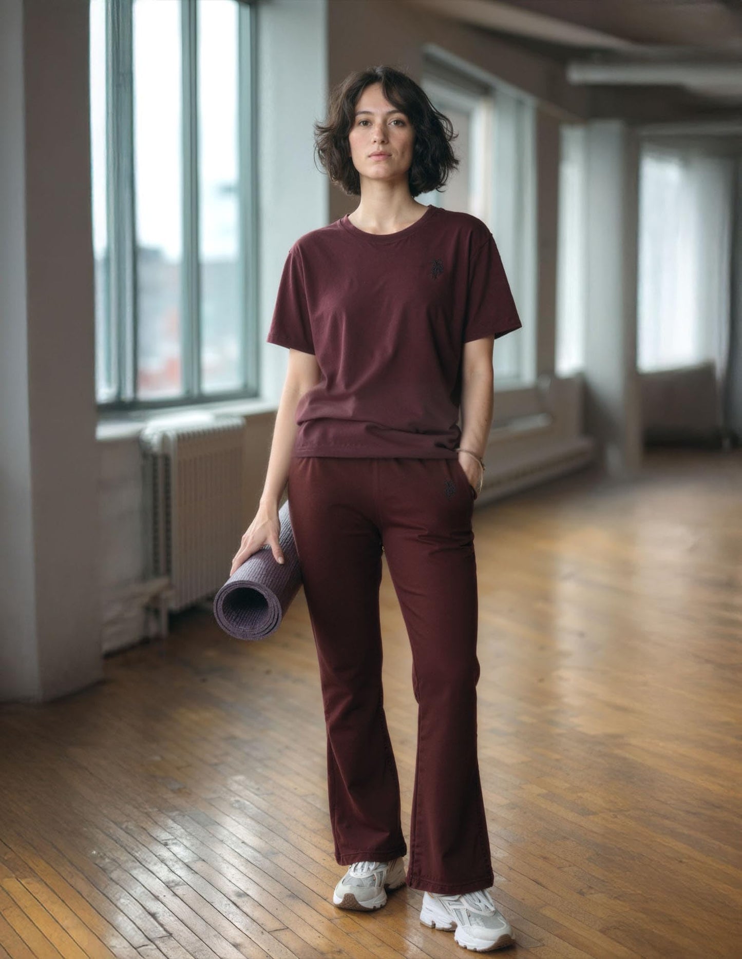 U.S. POLO ASSN. Women High-Rise Flared Fit Lounge Pants (UWSS25TRO125_Red_M)