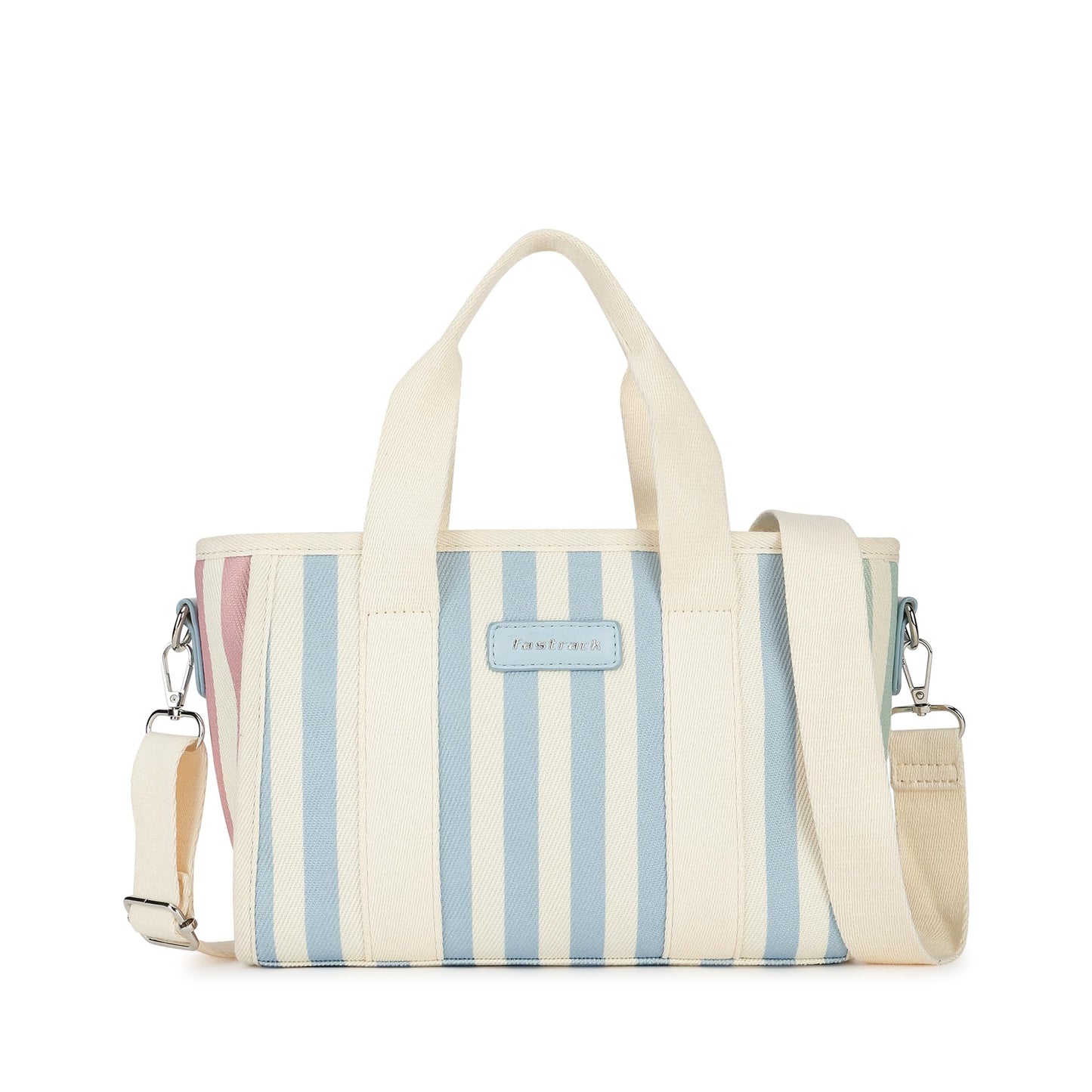 Fastrack Striped Canvas Satchel Bag for Women | Compact Structured Handbag with Zip Closure, Internal Pockets and Detachable Strap | Everyday Crossbody for Work, Errands and Casual Outings