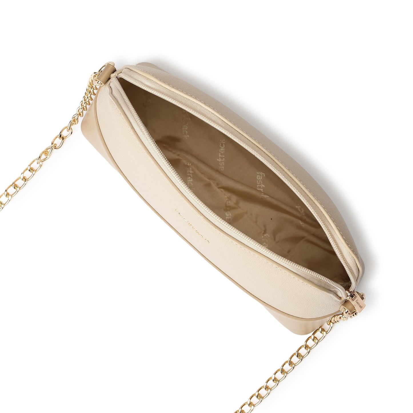 Fastrack Velvet Touch Sling Bag for Women| Faux Leather Sling With Gold Chain Accents | Chic Compact Crossbody with Top Zip Closure | Trendy Women's Handbags | Stylish Bags for Girls