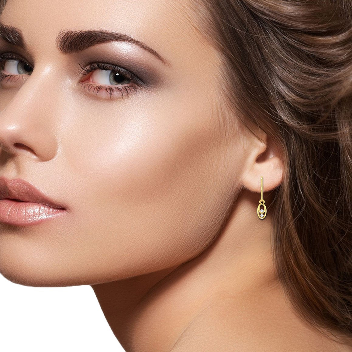 DISHIS 18KT Yellow Gold Diamond Drop Earrings for Women