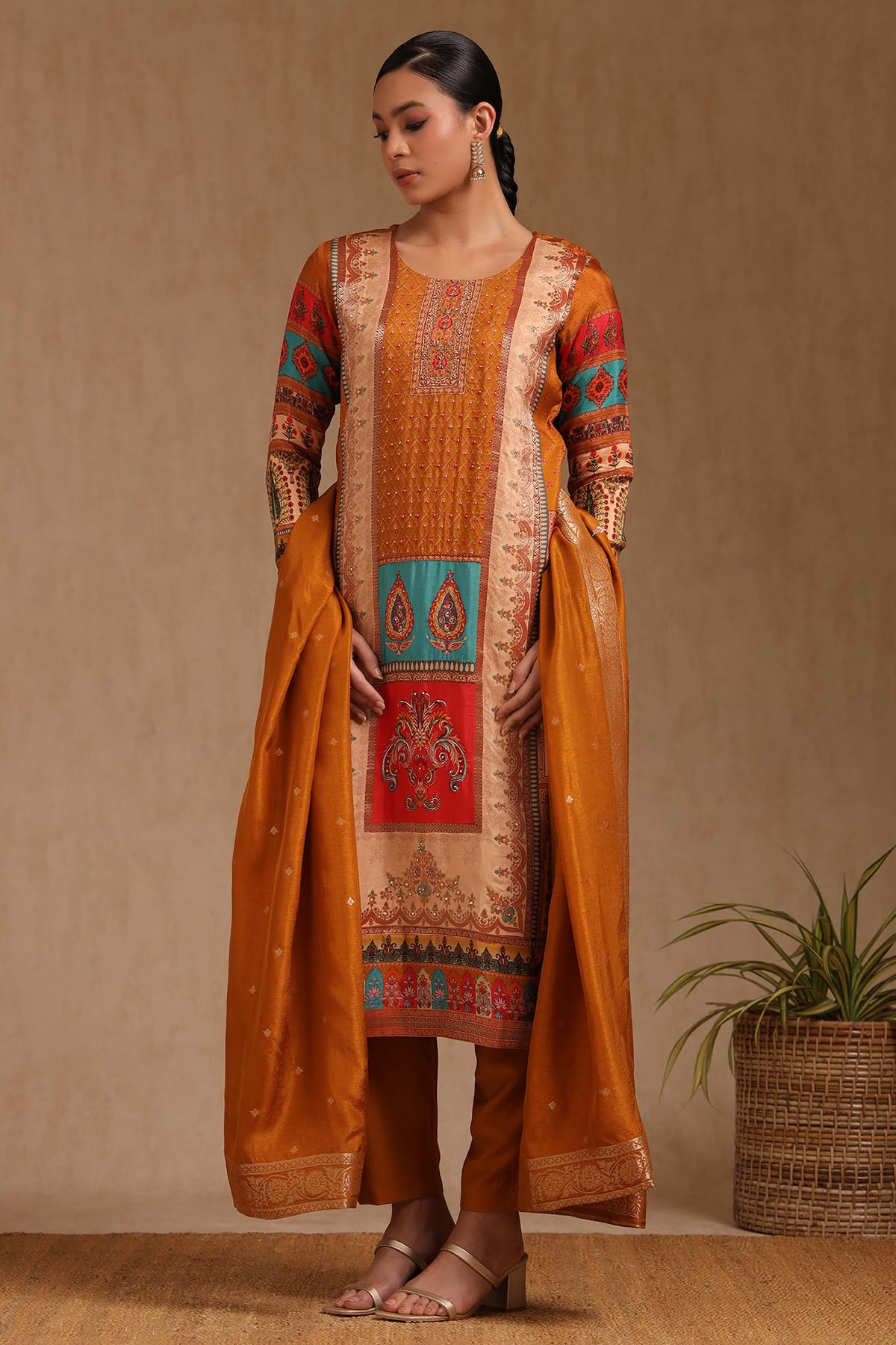 Soch Womens Viscose Ethnic Motif Suit Set With Beads And Stones