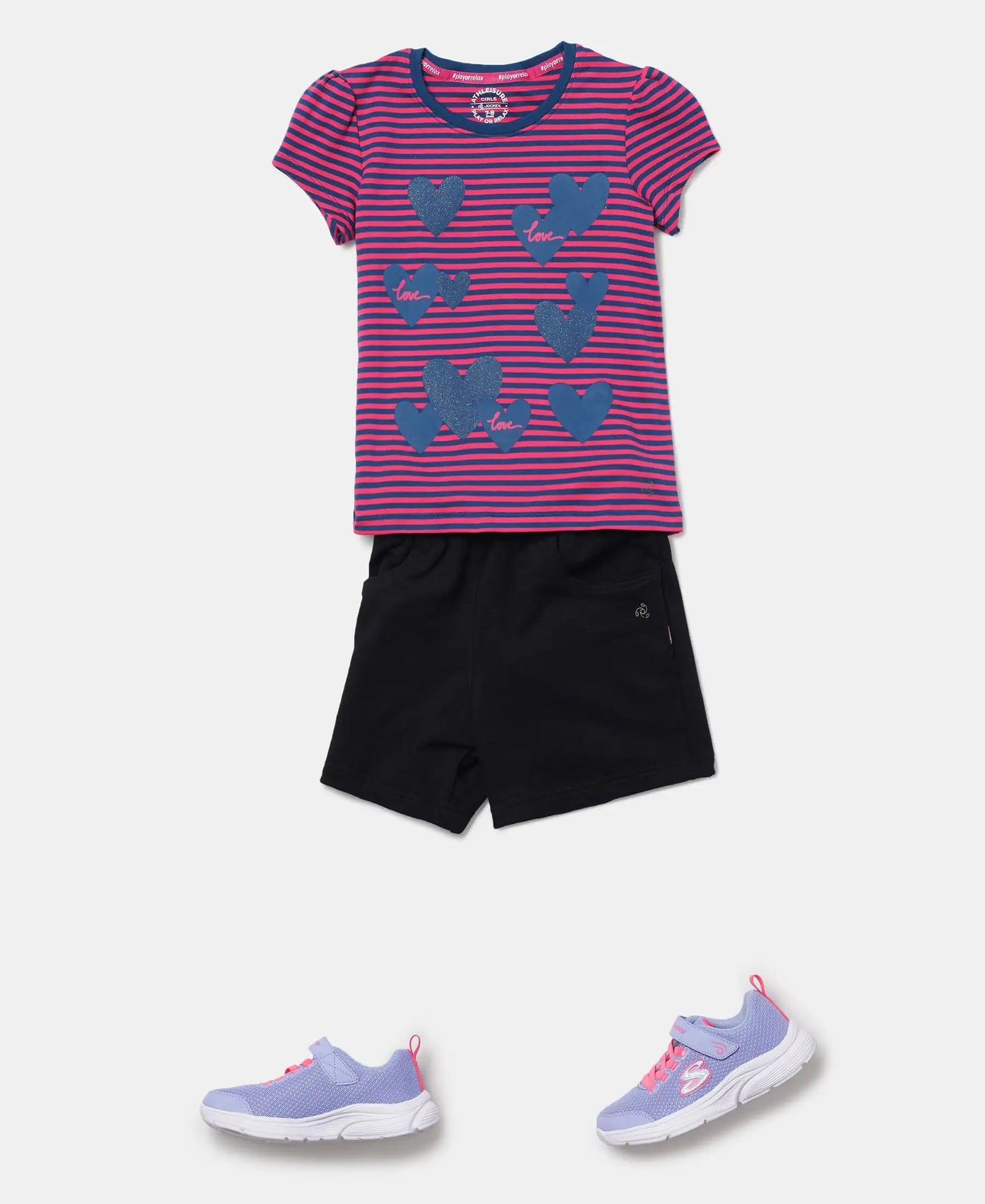 Jockey AG04 Girl's Super Combed Cotton French Terry Regular Fit Solid Shorts with Contrast Drawcord and Side Pockets_Black_11-12 Yrs