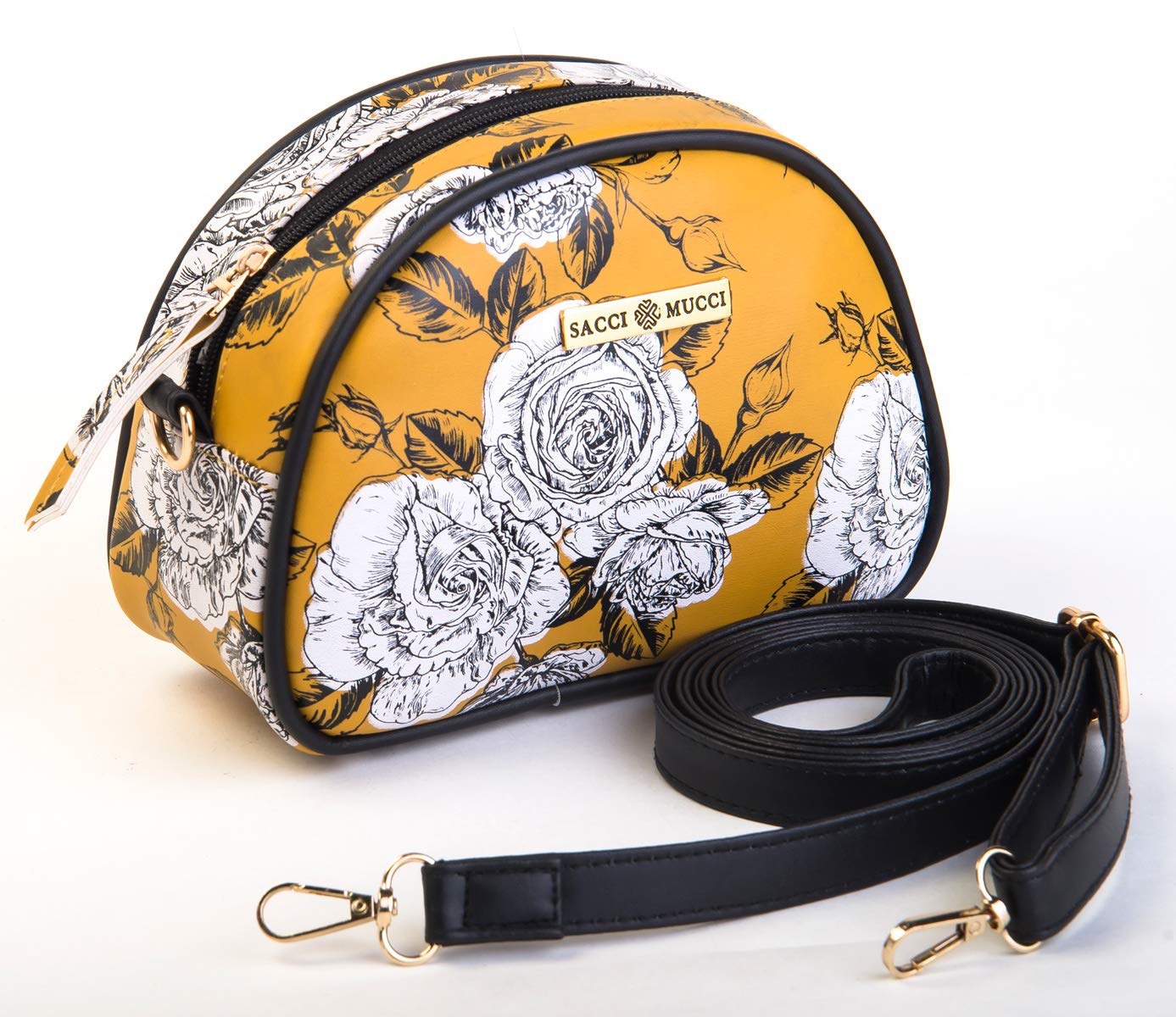 SACCI MUCCI Women's Sling Bag or Women's Cross-body Bags - Rose Flowers and Buds (Mustard)
