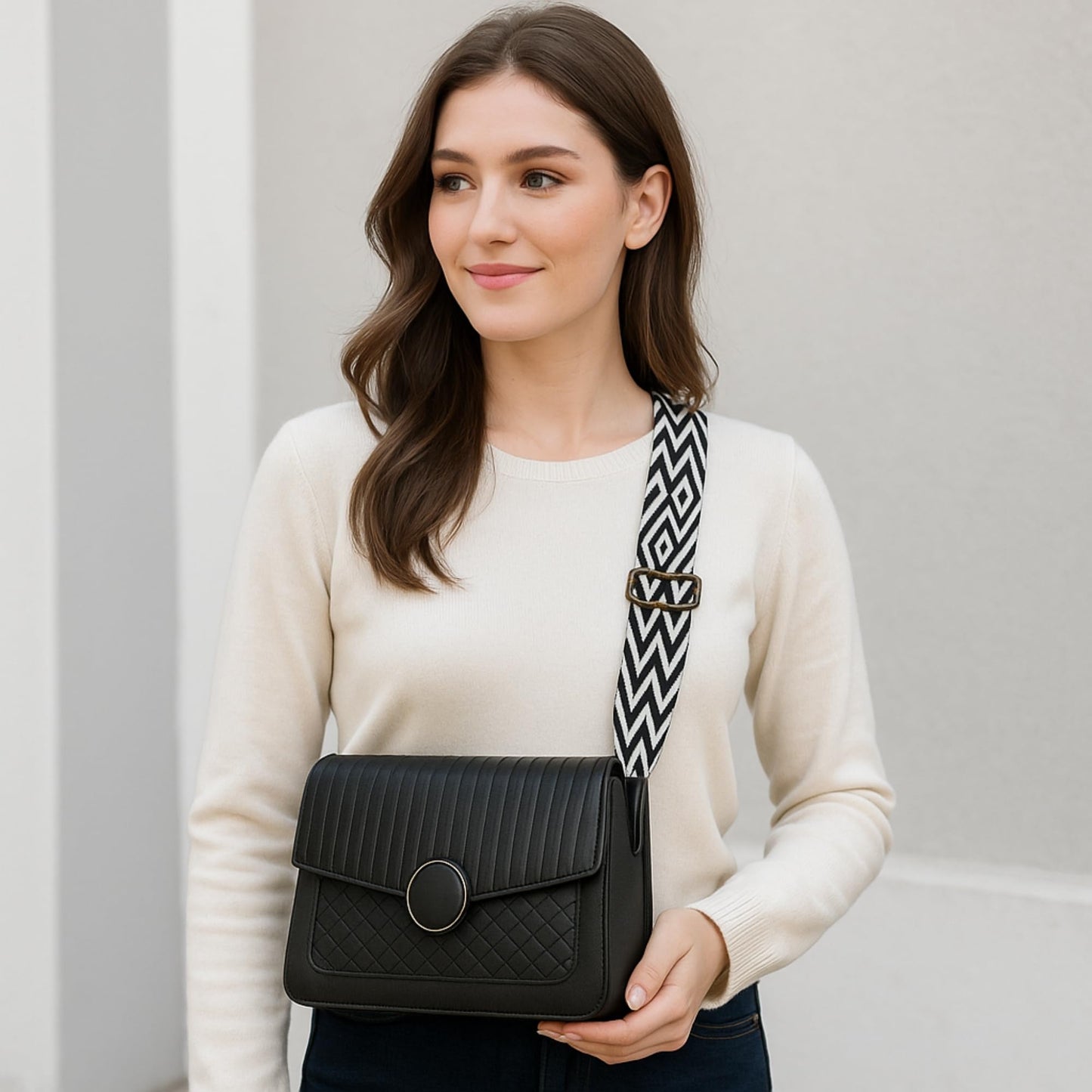 ITALISH Sling Bag For Women Leather Crossbody Small Handbags For Women Girls With Strap (Black Guitar Strap)