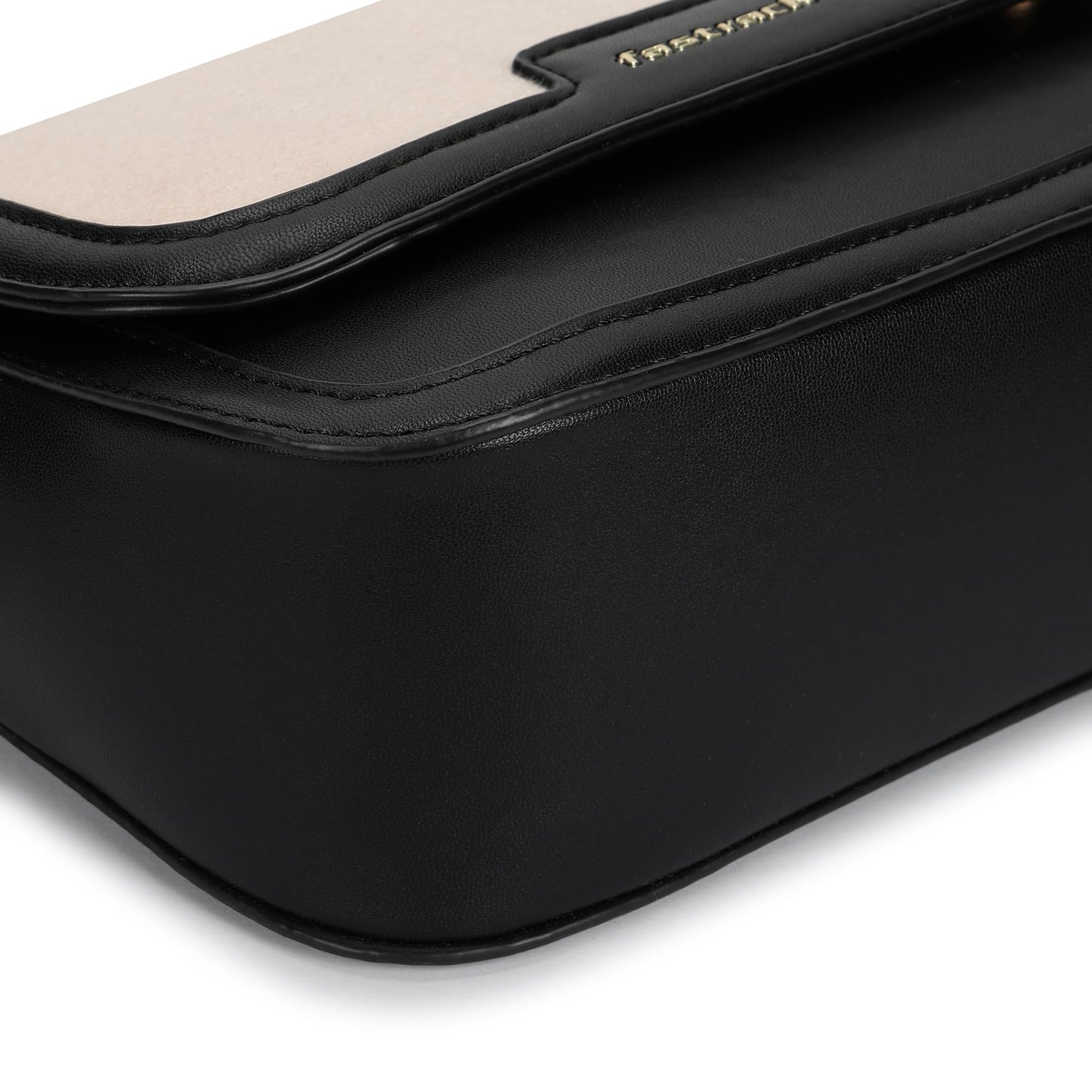 Fastrack Sherpa-Panel Sling Bag for Women | Faux Leather Crossbody with Zipper Closure, Gold Hardware and Detachable Strap | Compact Textured Bag for Casual and Evening Outfits