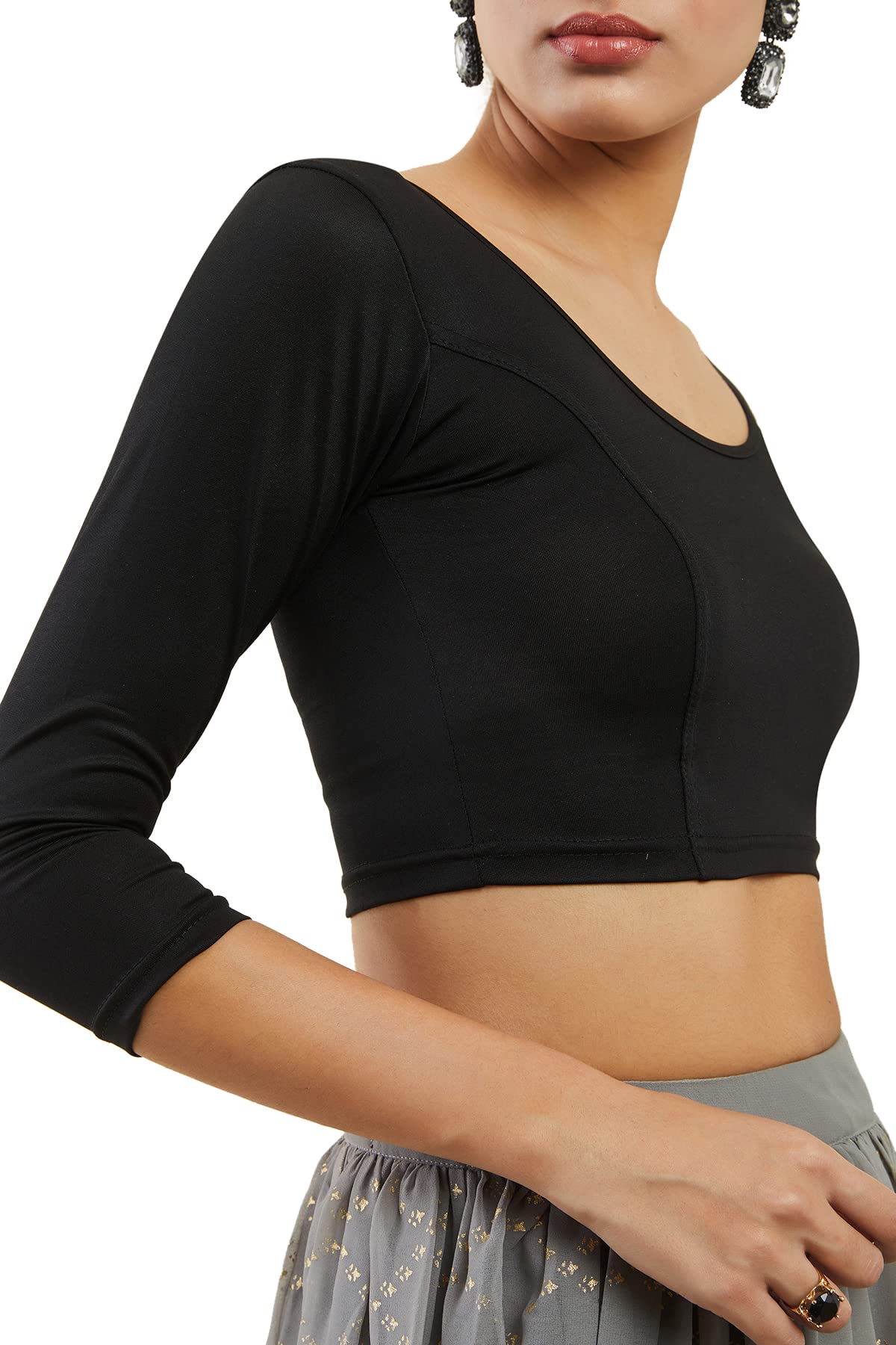 Soch Womens Black Cotton Hosiery Prince Cut Blouse, 3/4 Sleeve