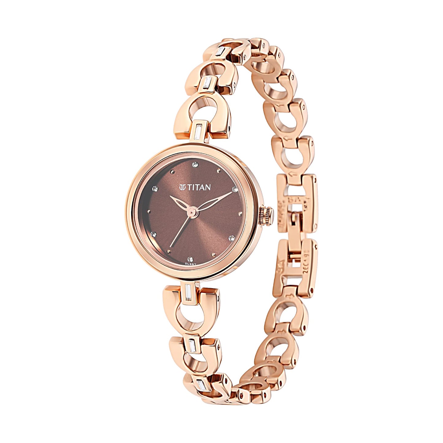 Titan Metal Analog Brown Dial Women's Watch-2601Wm04/Np2601Wm04, Band Color-Gold