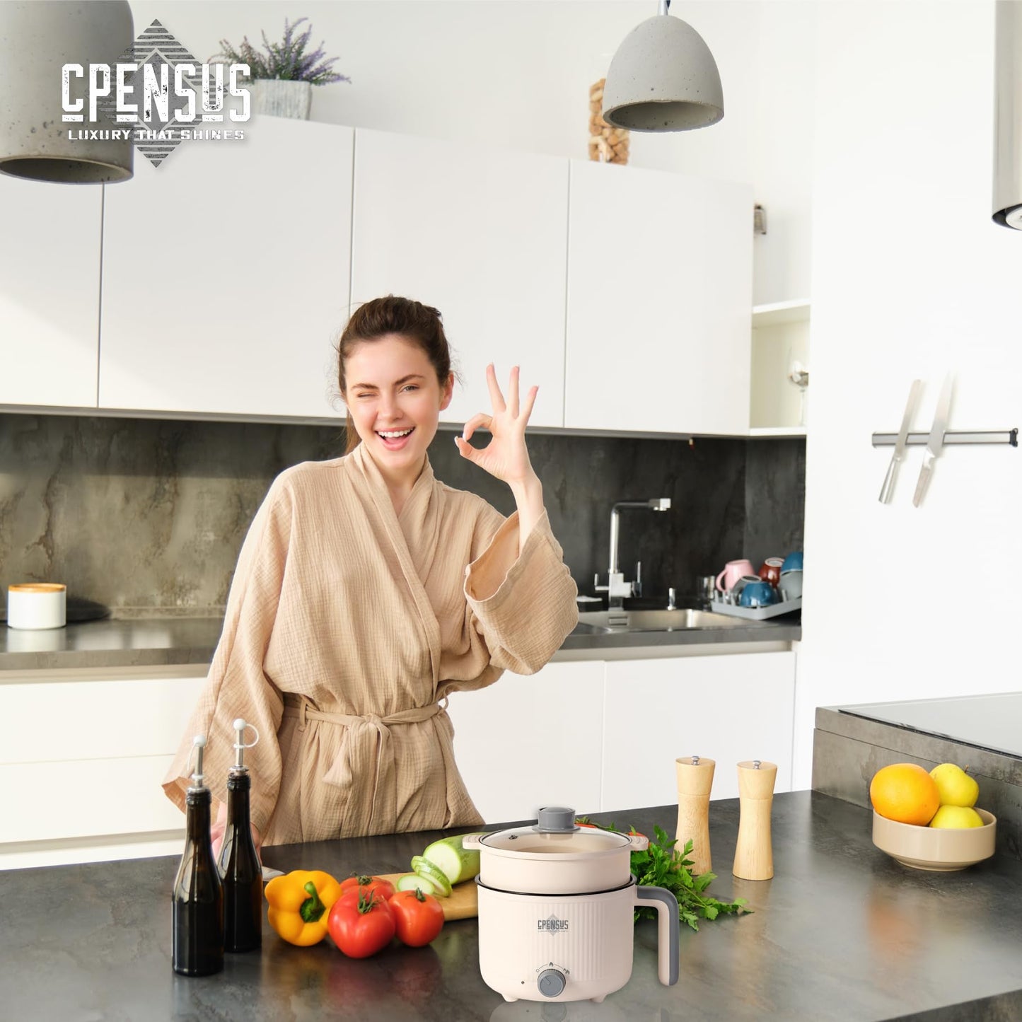 CPENSUS Mini multipurpose electric kettle with steamer 1.2 Liters inner pot Non-stick hotpot cooker for cooking hot water rice idli momos tea 600W Portable Travel