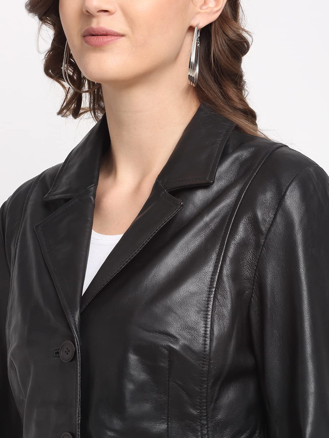 Teakwood Genuine Leather Soild Stylish Casual Blazer Jacket for Women (L- Black)