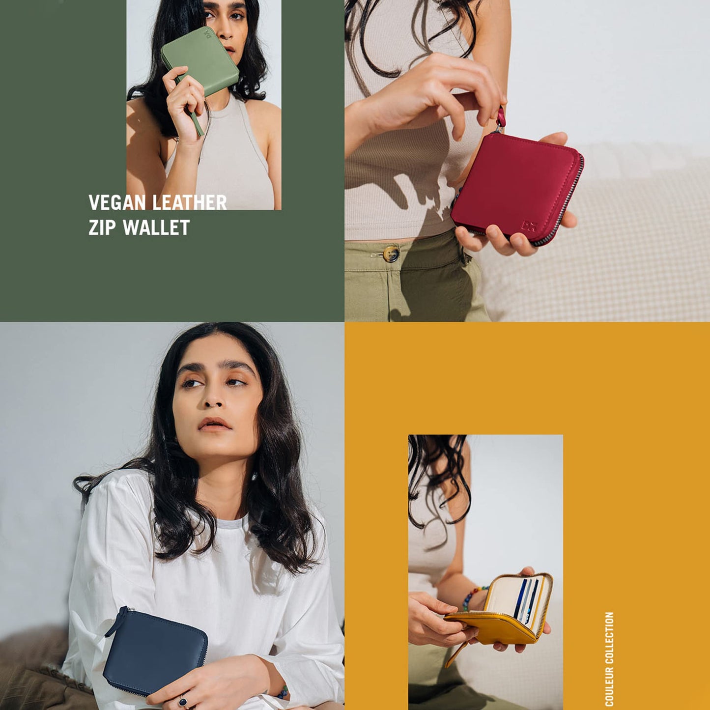 DailyObjects Sap Green Women's Zip Wallet | Made with Vegan Leather Material | Carefully Handcrafted | Holds up to 8 Cards | Slim & Easy to Fit in Pocket | Coin Pocket with Button Closure
