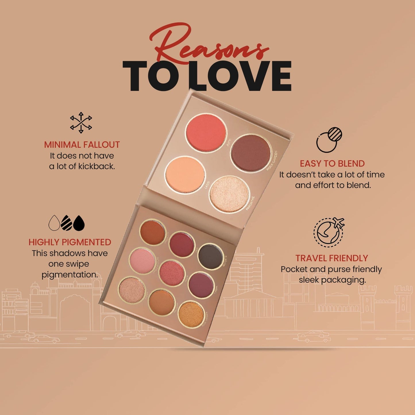 MARS The City Paradise Makeup Kit | Highly Pigmented and Blendable | 9 Eyeshadow Palette with 1 Highlighter, Blusher, Bronzer & Compact Powder each (16.0 gm) (06-Bengaluru)