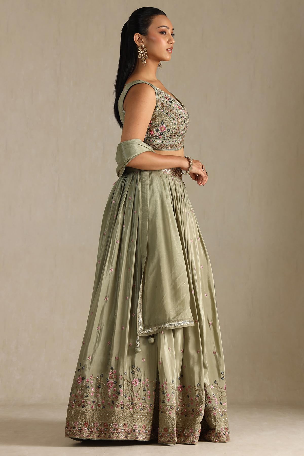 Soch Women's Crepe Lehenga Choli Set (OWS5CD21814_Sap Green_XL)