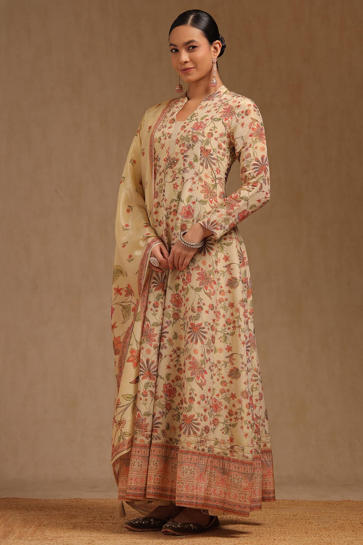 Soch Womens Beige Tissue Botanical Salwar Suit With Cutdana