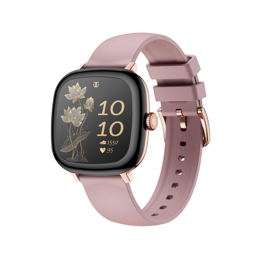 Titan AiRA 1.70" AMOLED Metal Case Square Display Smart Watch with Silicone Strap Stress Monitoring, 1000 Nits, Functional Crown, AI Enabled, IP68 Water Resistant Upto 7 Days Battery Life- Pink