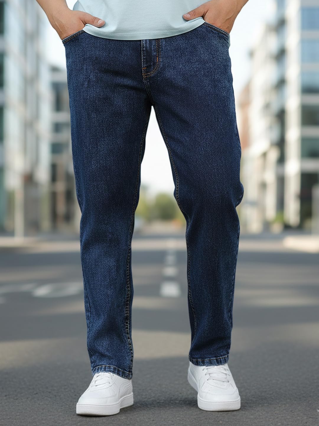 Urbano Plus Men's Dark Blue Regular Fit Washed Jeans Stretchable (plusavtowlregp-dblue-38)