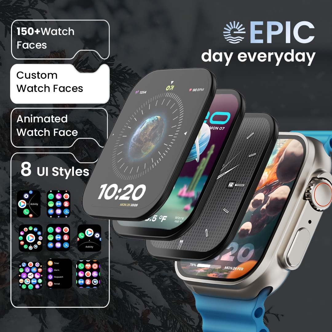 GOBOULT Newly Launched Crown Smart Watch 1.95'' Screen, BT Calling, Working Crown, Zinc Alloy Frame, 900 Nits Brightness, AI Voice Assistant, SpO2 Monitoring, 120+ Sports Mode (Denim Blue)