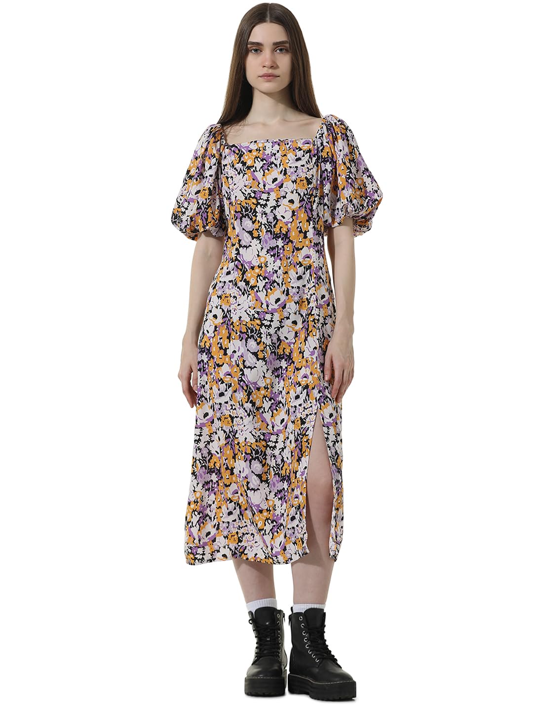 ONLY Women Printed Viscose Lavender Midi Dress