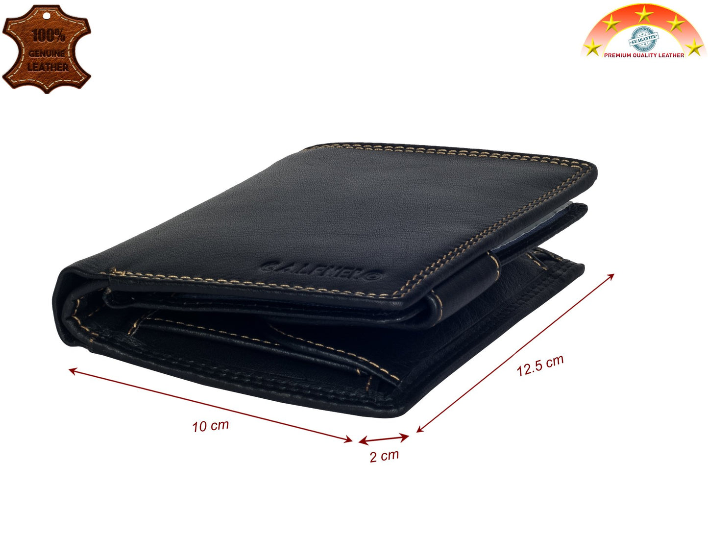 Men's Genuine Leather Bifold Wallet-Multiple Card Slots ID Window with Coin Pocket-Black Wallet by Calfnero