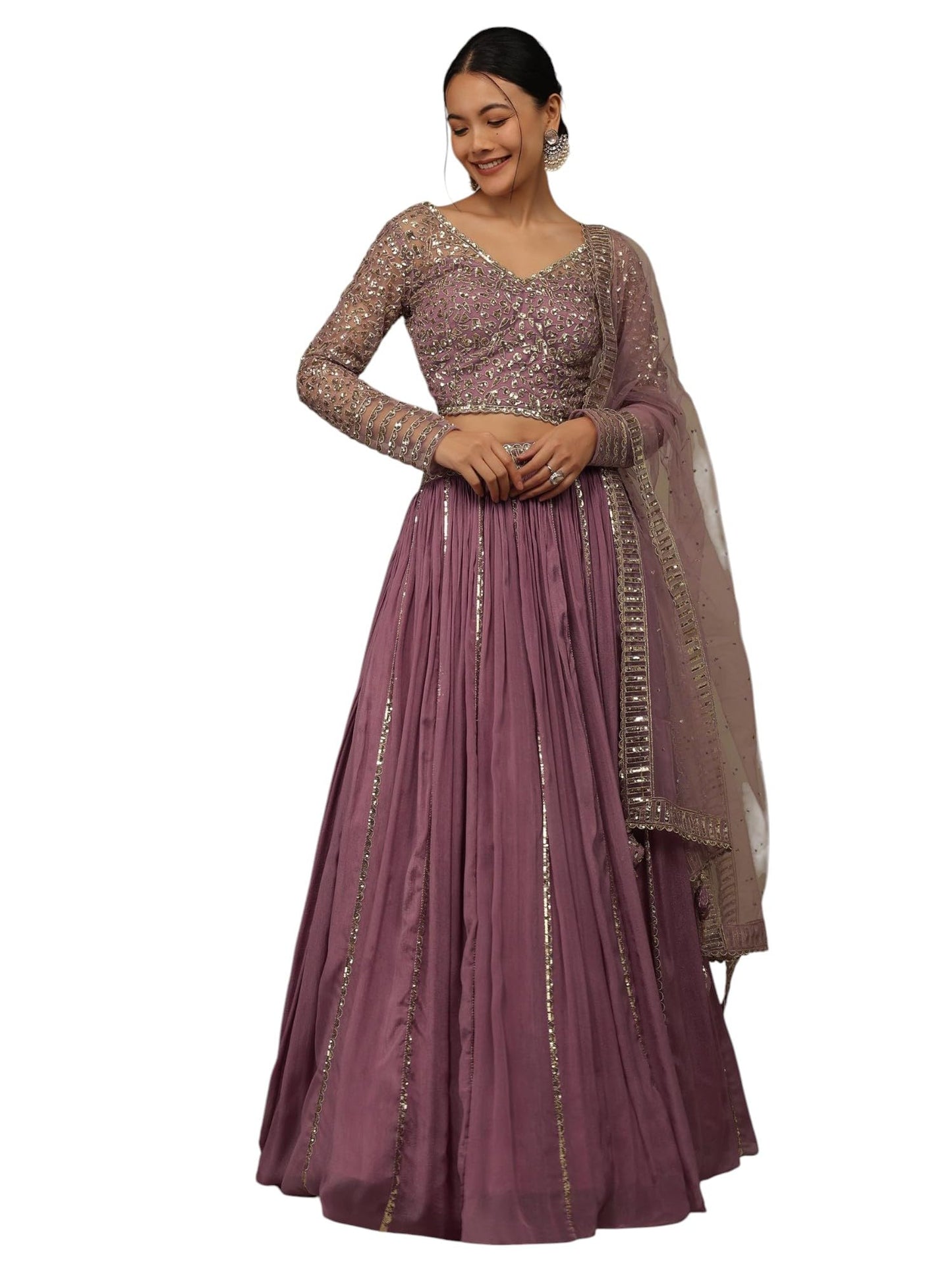 Zeel Clothing Women's Georgette Semi-stitched Sequins Zari Embroidered Lehenga Choli With Dupatta (7090-Pink--Lehenga-Choli-Latest; Free Size) (Pink)
