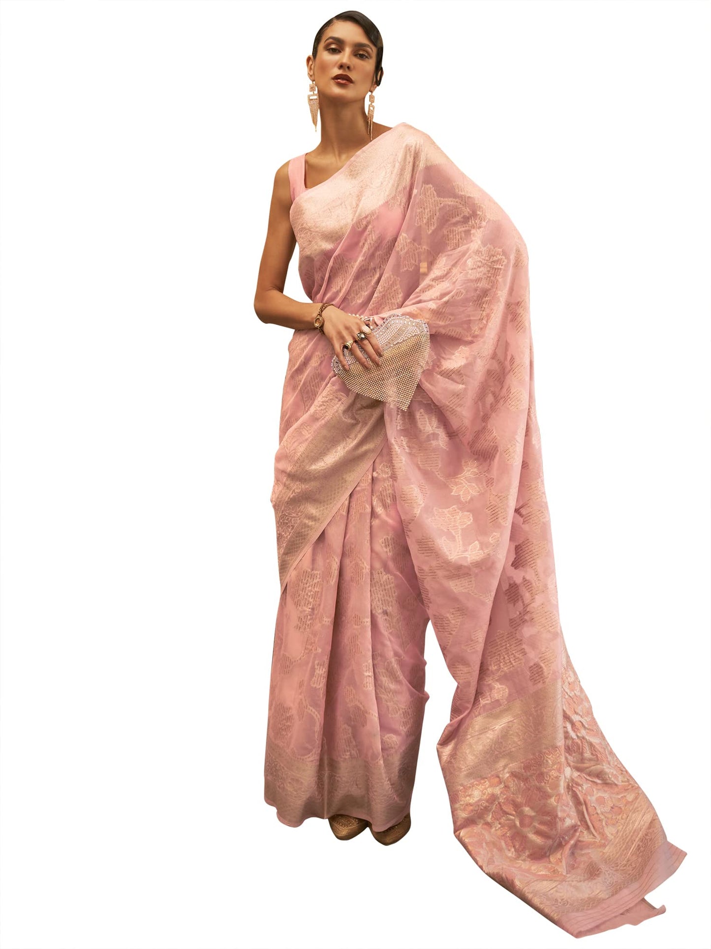 AKHILAM Women's Embroidered Modal Saree With Unstitched Blouse Piece (Pink_KYMA254004)