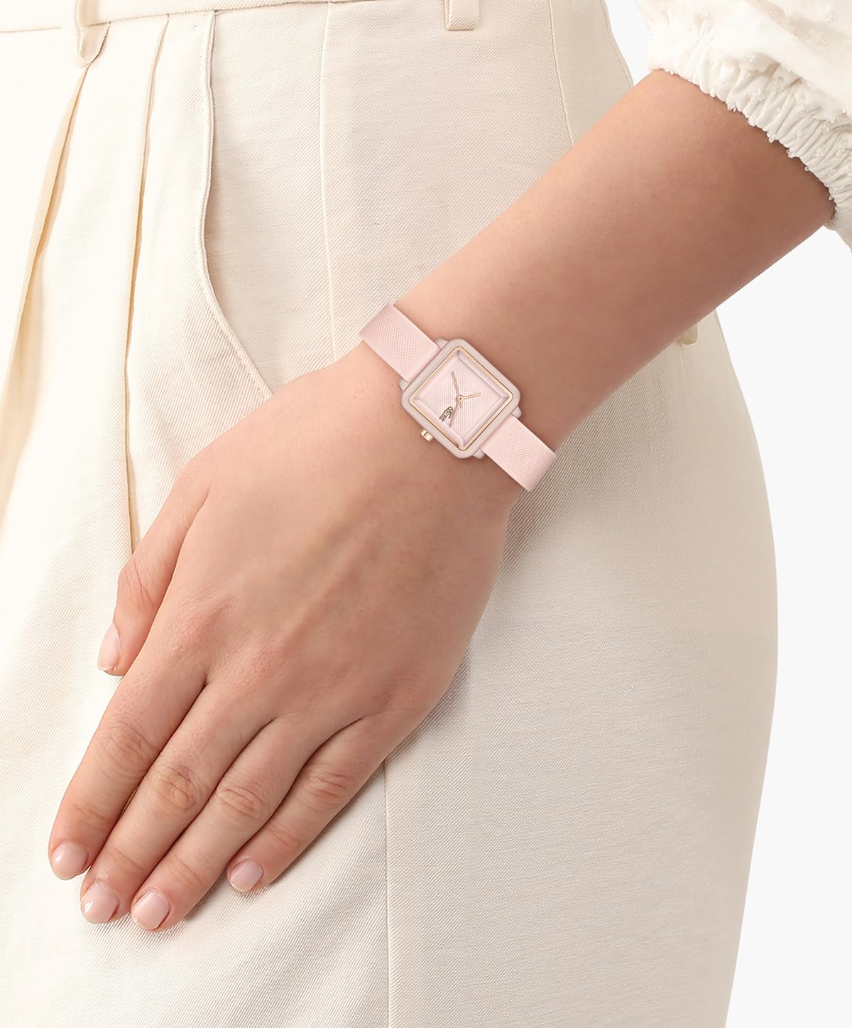 Lacoste Lacoste.12.12 Flow Qtz Basic Pink Square Dial Women's Watch|Silicone Material|Multi Color Band - 2001388