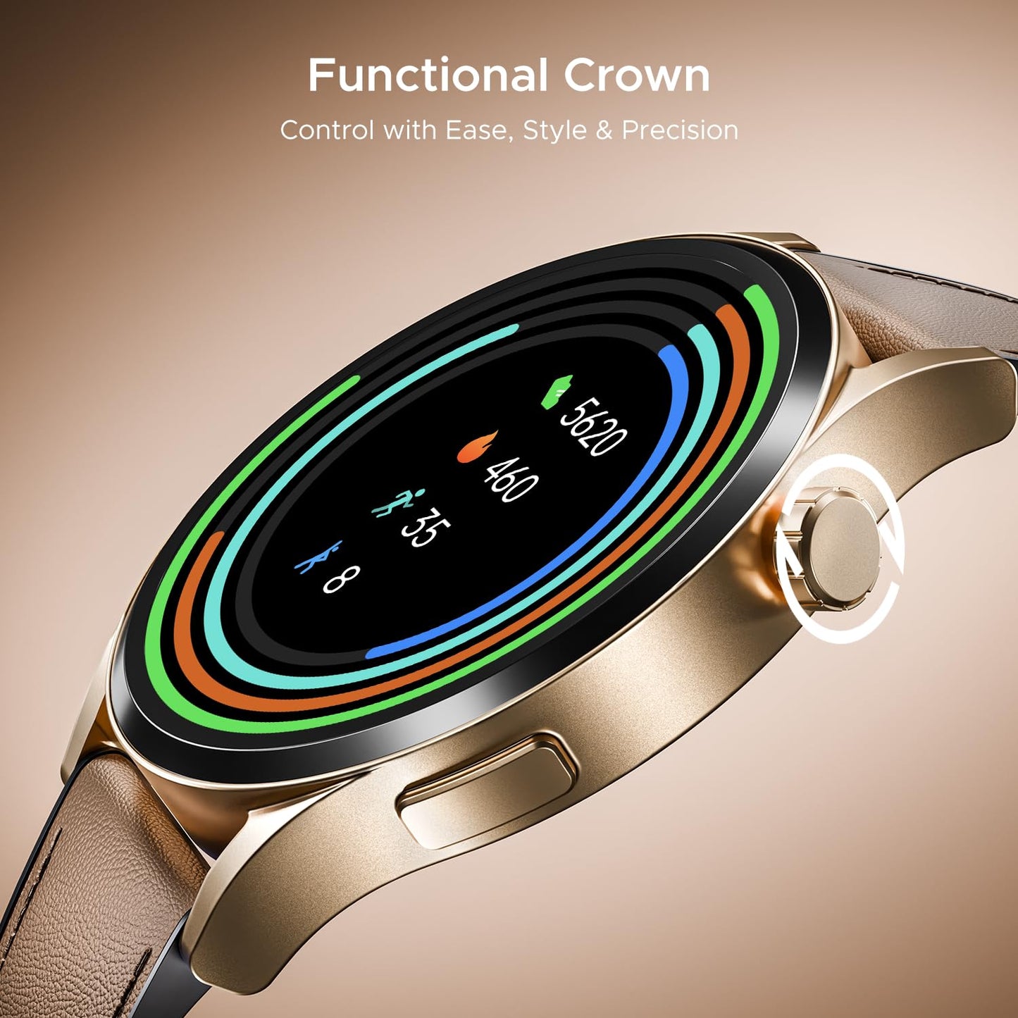 boAt Chrome Horizon, Video Watch Faces, 1.51” AMOLED Display, HRV & VO2 Max, Auto-Activity Detection, ASAP Charge, Advanced Bluetooth Calling, IP68, Heart Rate & SpO2 Monitor Smart Watch(Coco Brown)