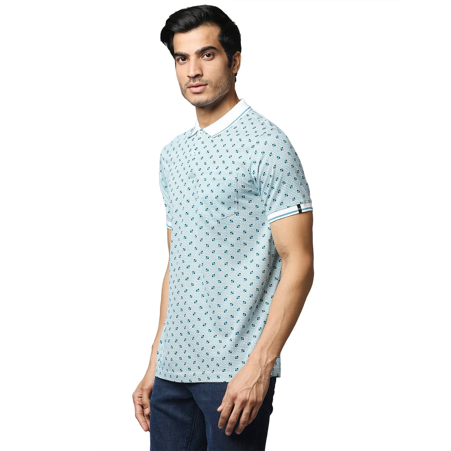 Raymond Men's Half Sleeve Contemporary Fit Medium Blue Casual T-Shirt