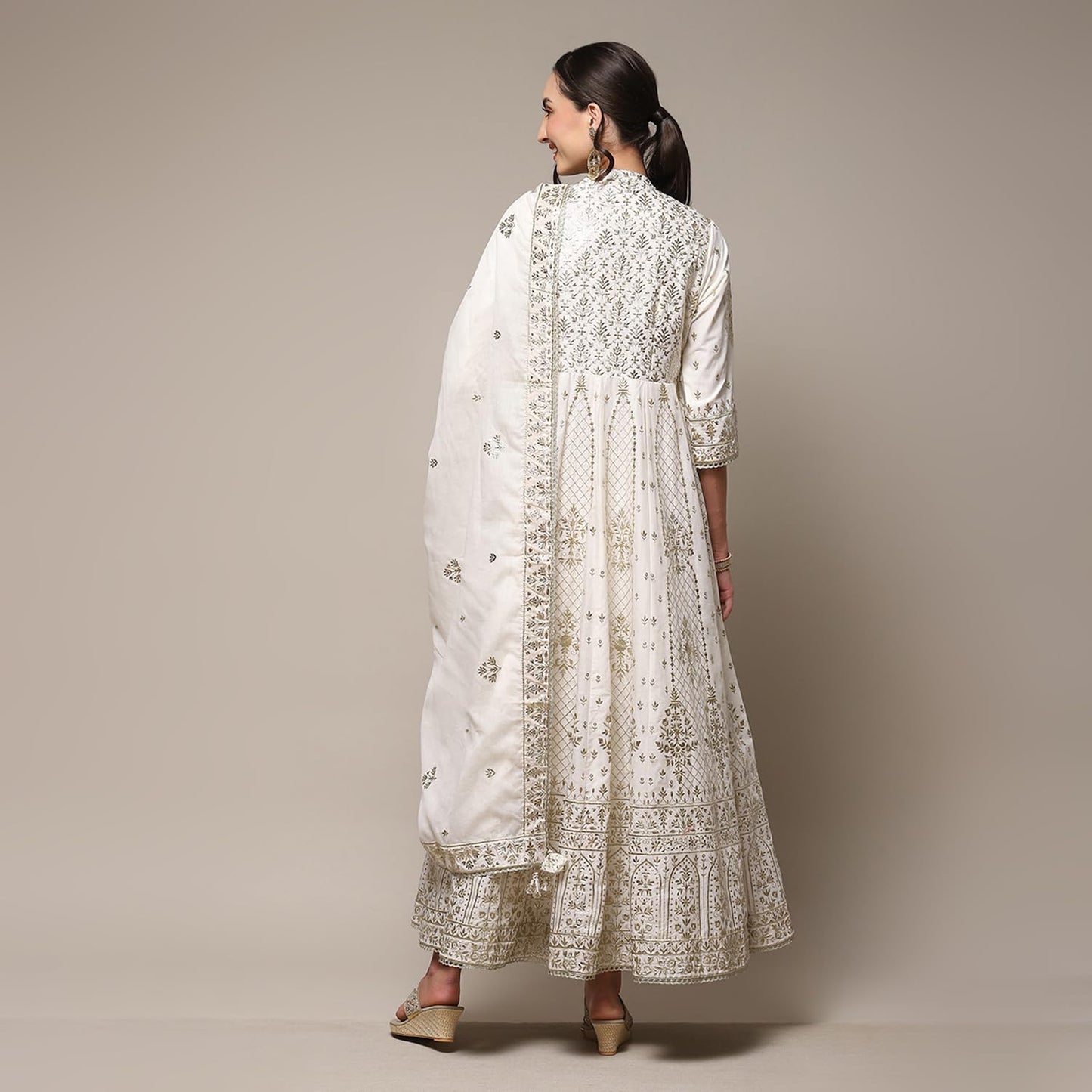 BIBA WOMEN PRINTED RELAXED SALWAR KURTA DUPATTA(SKDKINARI8540_IVORY_40)