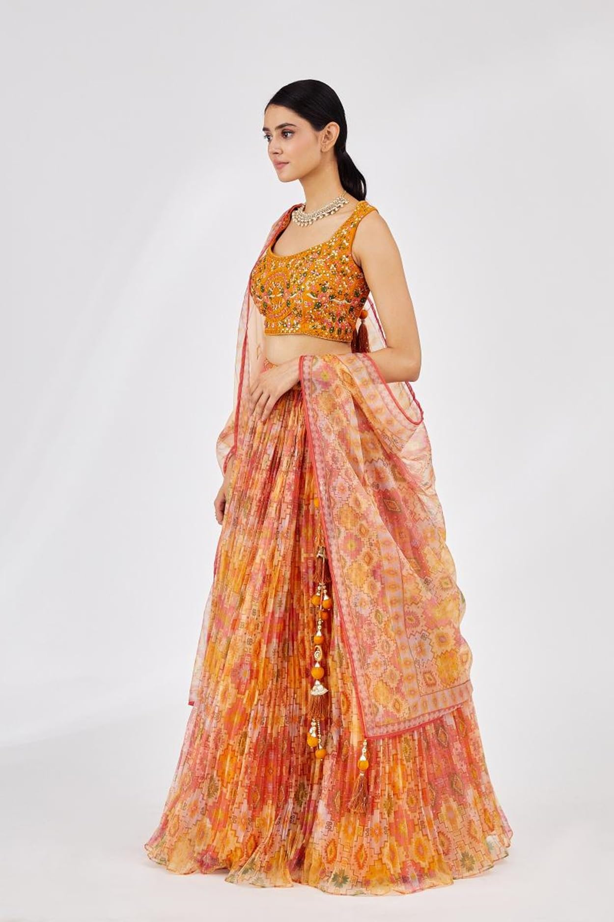 AG Clothing Women's Organza Semi Stitched Lehenga Choli With Dupatta | Digital Print With Creaz Pattern | Traditional, Wedding, Ethnic Wear Lehenga (ZC-MAndAKINI-Vol2i-121-Yellow)