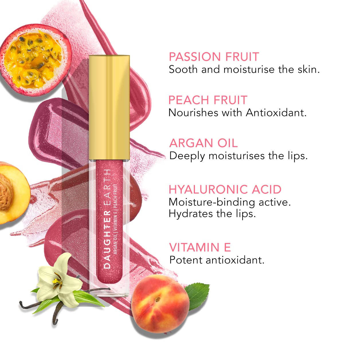 DAUGHTER EARTH Glitter Lip Gloss | Vitamin E Plant Based Flavoured Lip Coat For Women | Hydrating & Plump Lips | Aromatic Super Glossy & Moisturises The Skin With Skin Loving Nutrients | 2.5 ml