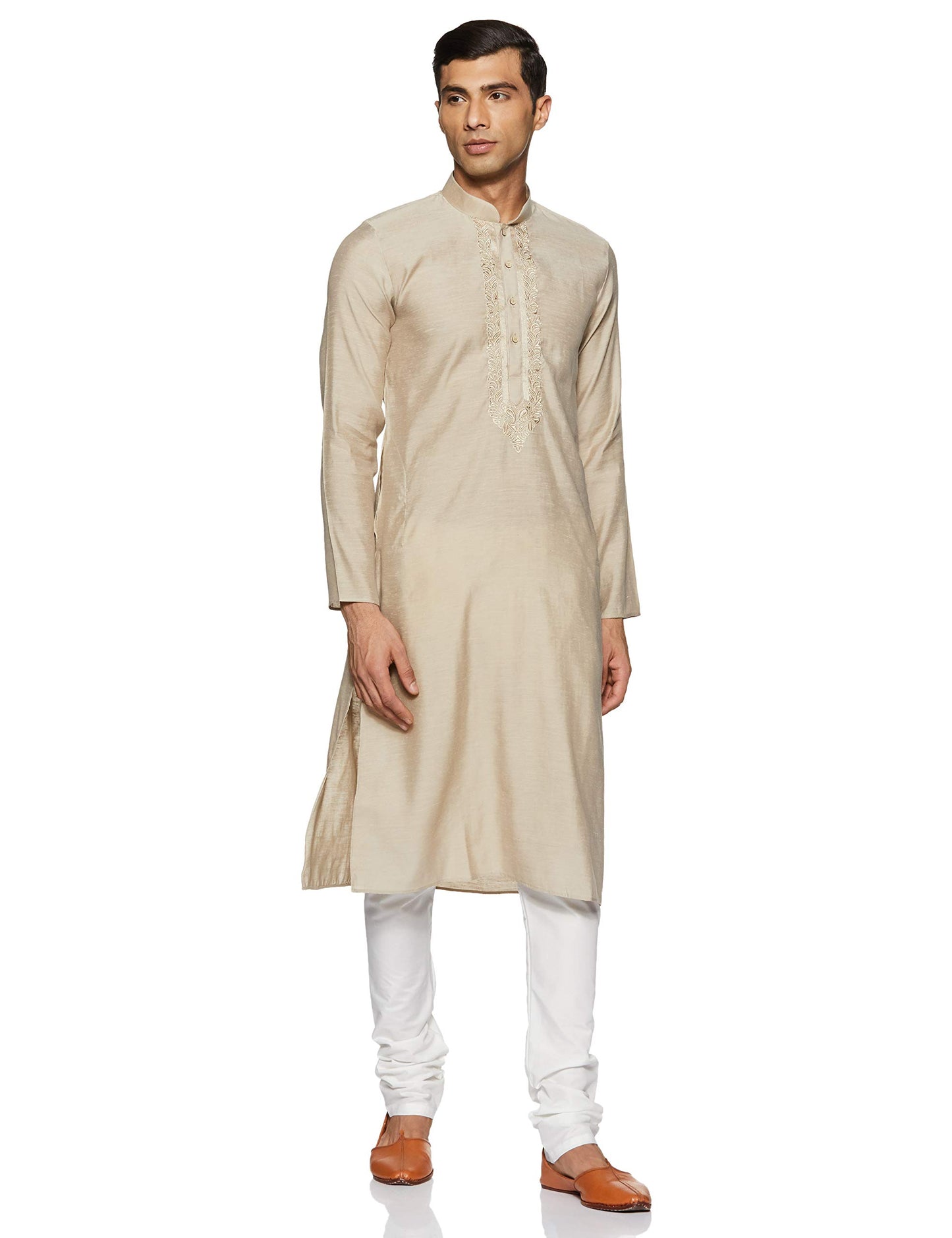 Manyavar Men's Art Silk Kurta Pyjama (SOSK394_Grey_M)