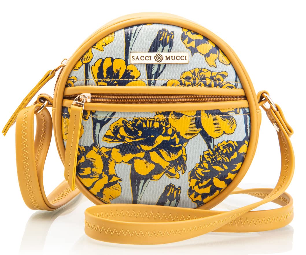 SACCI MUCCI Round Sling Crossbody Bag for girls and women | Vegan leather, Stylish, Sturdy Sling bags for women girls (Mustard-Marigold)