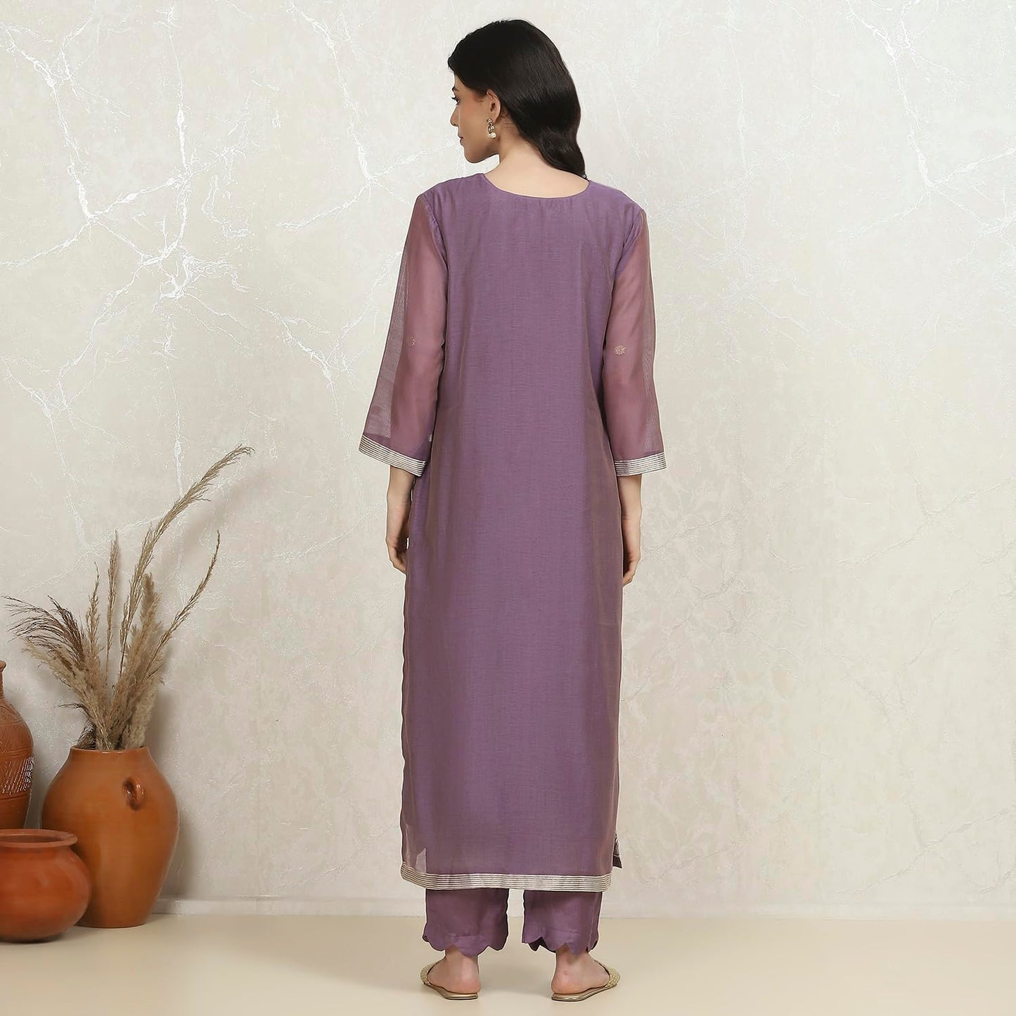 Biba Women's Lavender Chanderi Weave Unstitched Suit Set