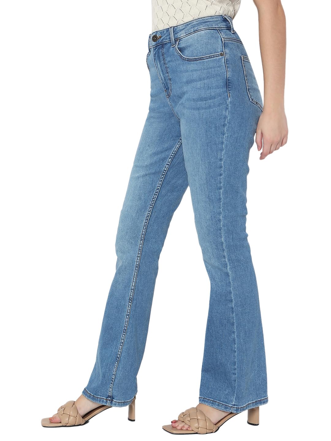 VERO MODA Women's Flared High-Rise Light Blue Jeans