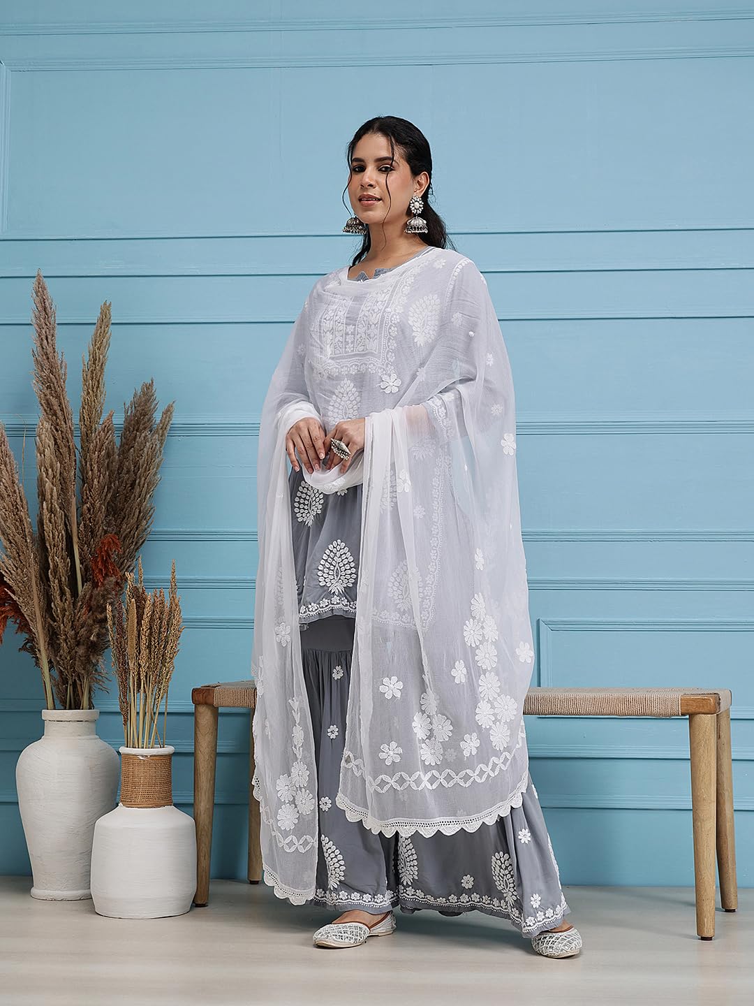 Ada Women's Traditional Hand Embroidered Chikankari Ethnic Wear Chiffon Dupatta A511182 White