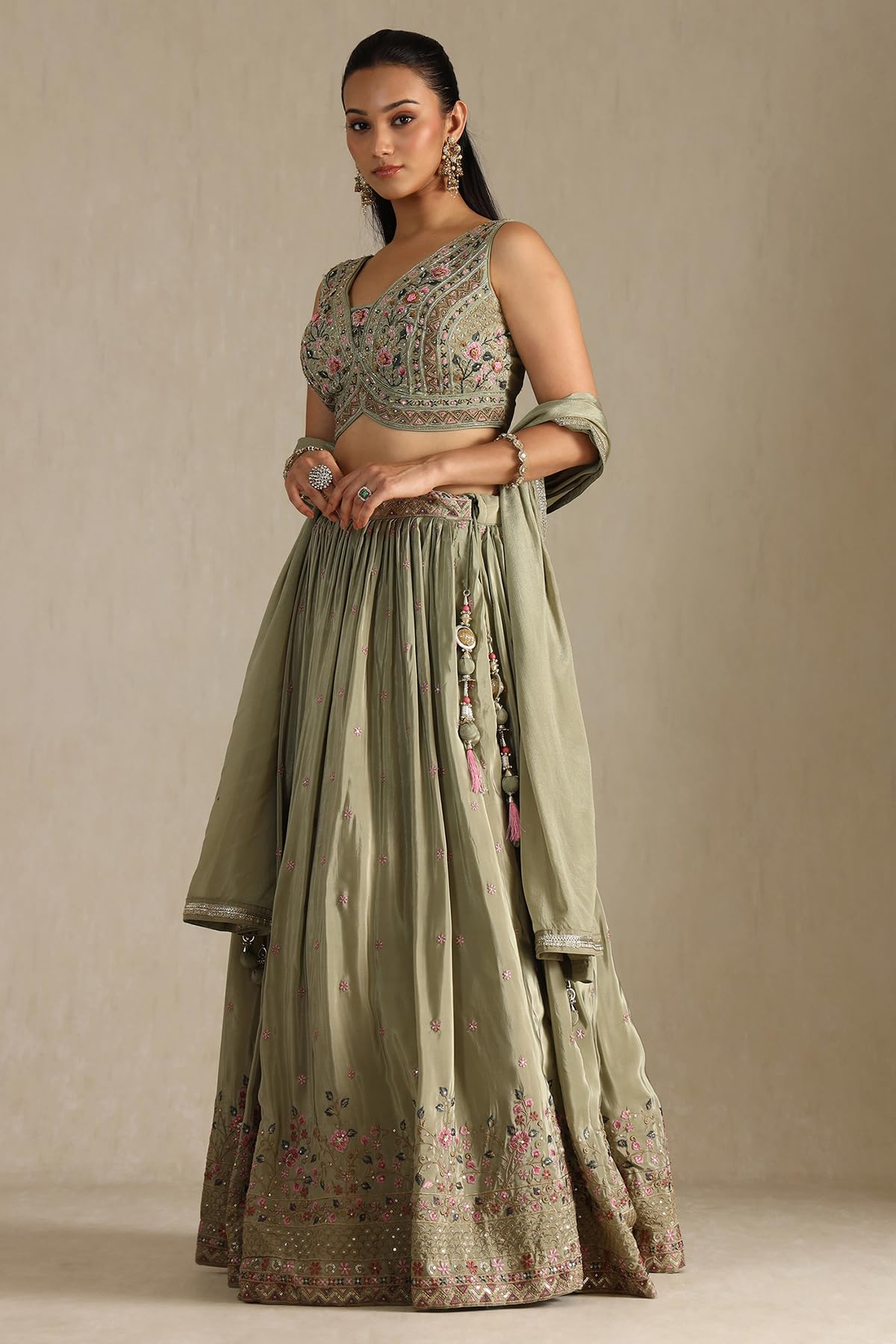 Soch Women's Crepe Lehenga Choli Set (OWS5CD21814_Sap Green_XL)