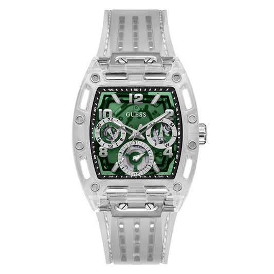 GUESS Phoenix Analog Watch Gw0499G8 Silicone Men Analog Watch, Green Dial, Silver Band