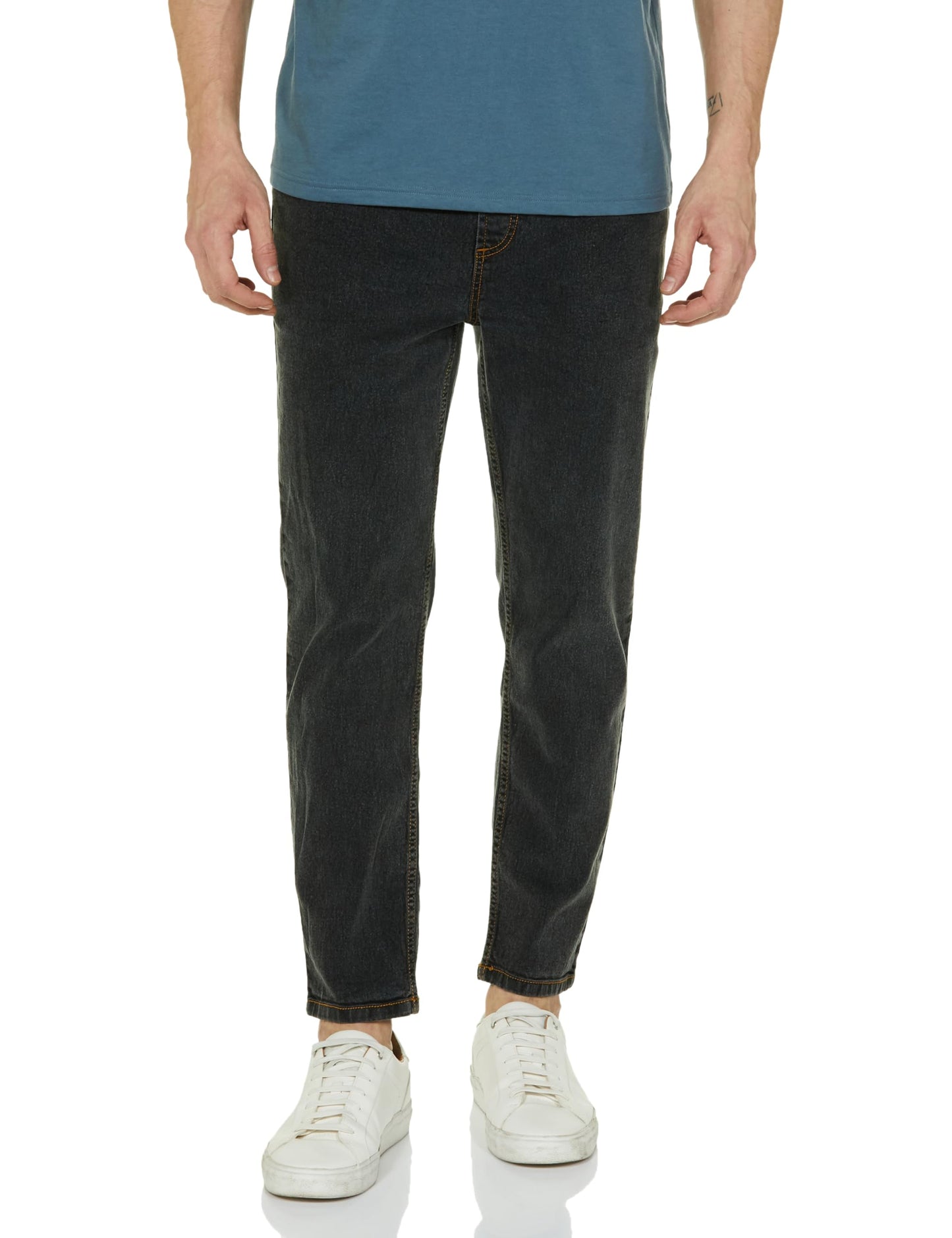 INKD Men's Jogger Jeans - Mid-Rise | Cotton Blend | Stretchable Fabric| Elasticated Waistband | Classic 5 Pocket Styling (Graphite, 38)