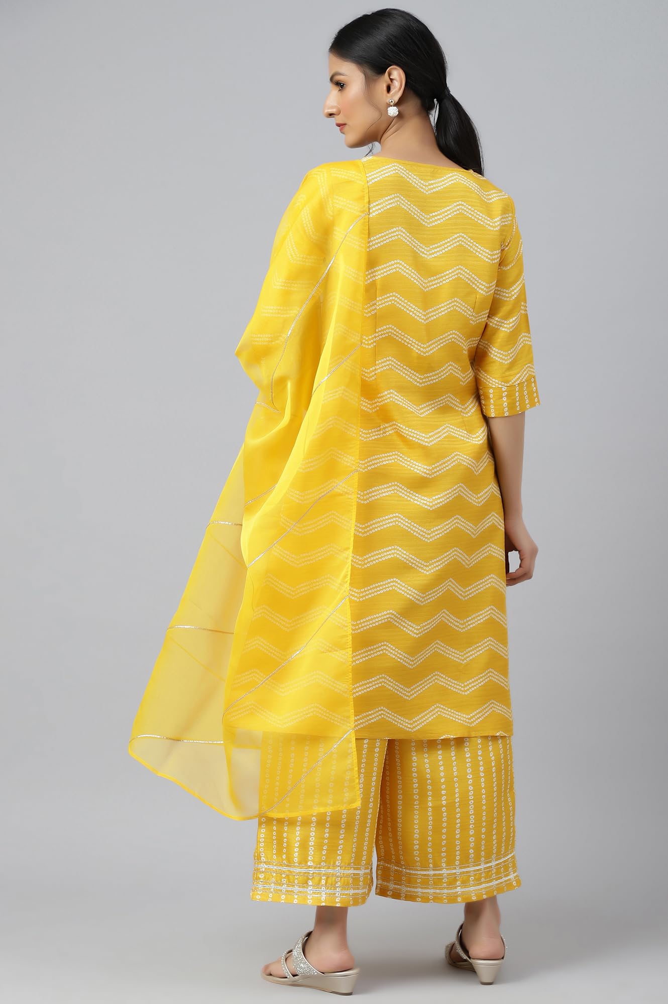 W Women's Silk Kurta and Trouser Set (22AUWS18282-119632_Marigold Yellow_M)