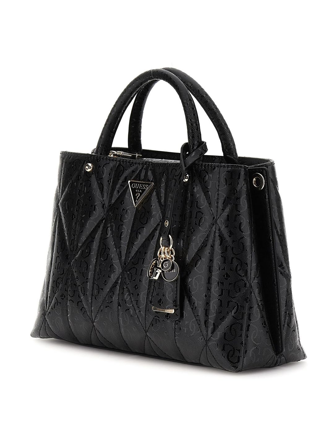 GUESS Black Quilted Aldina Girlfriend Satchel Bag