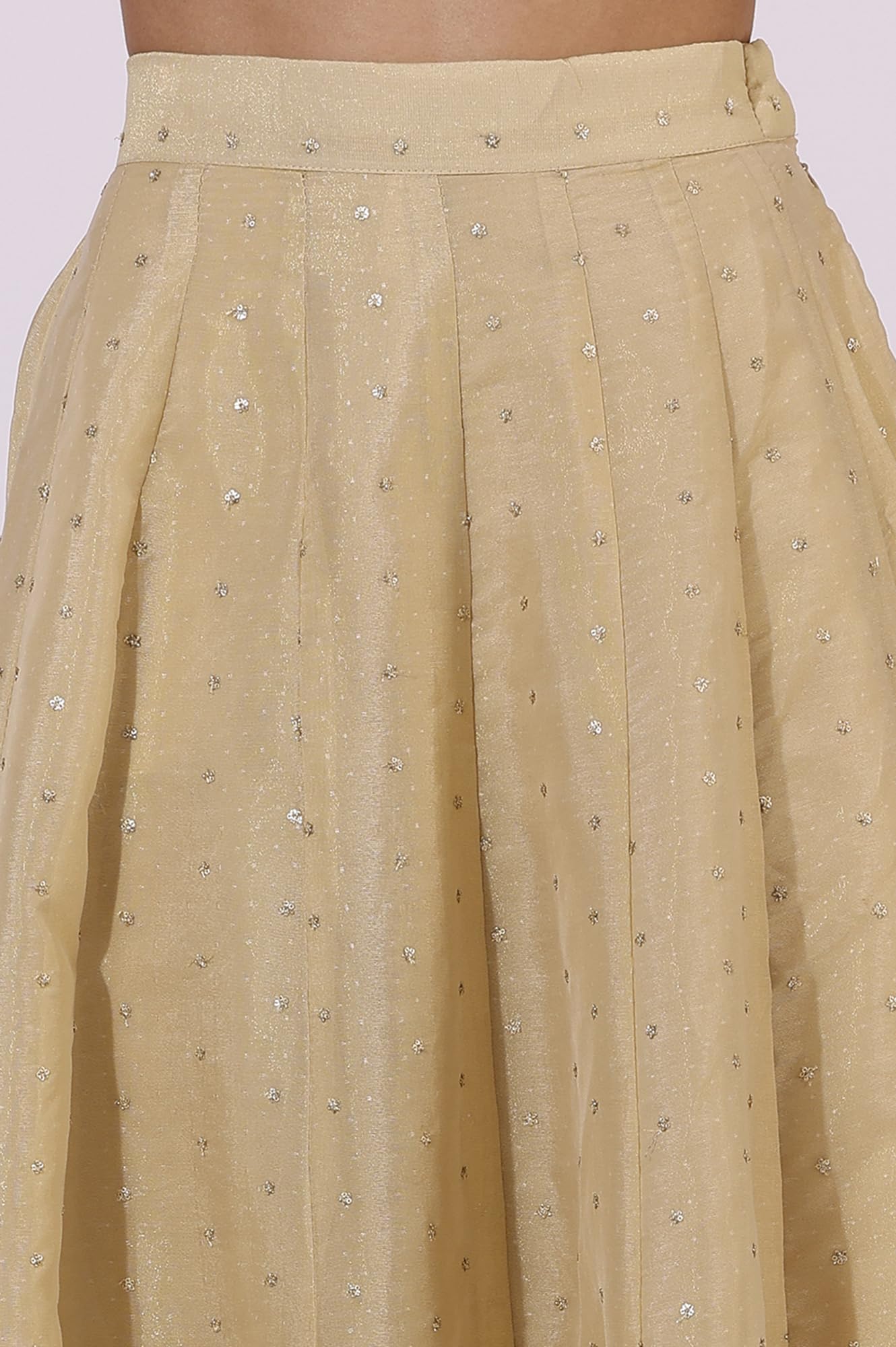 W for Woman Gold Solid Sequins Flared Woven Skirt (W50501-400770-S)